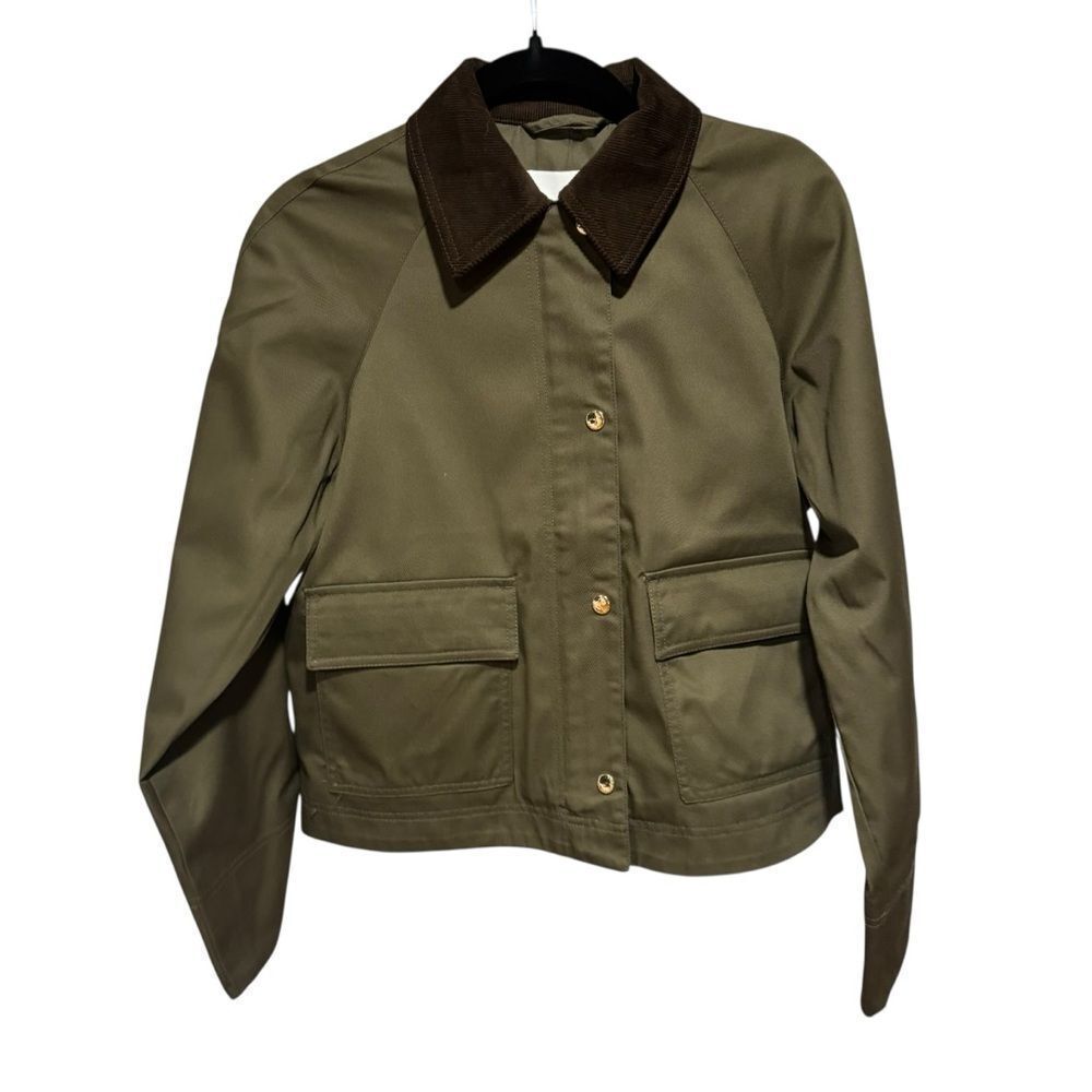 H&M Olive army Green oversized barn jacket corduroy collar - Picture 6 of 10